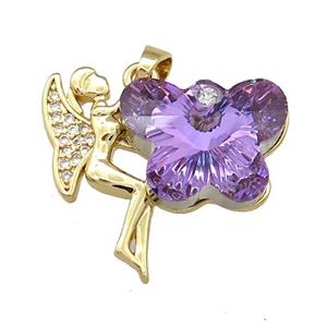 Copper Fairy Pendant Pave Crystal Glass Zircon Gold Plated, approx 18-25mm