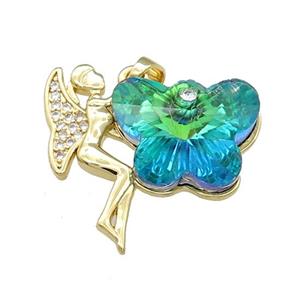 Copper Fairy Pendant Pave Crystal Glass Zircon Gold Plated, approx 18-25mm