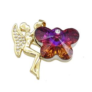 Copper Fairy Pendant Pave Crystal Glass Zircon Gold Plated, approx 18-25mm