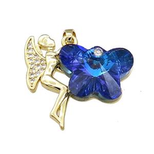 Copper Fairy Pendant Pave Crystal Glass Zircon Gold Plated, approx 18-25mm