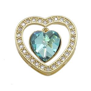 Copper Heart Pendant Pave Crystal Glass Zircon Gold Plated, approx 14mm, 25mm