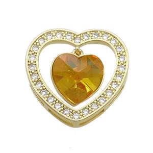 Copper Heart Pendant Pave Crystal Glass Zircon Gold Plated, approx 14mm, 25mm