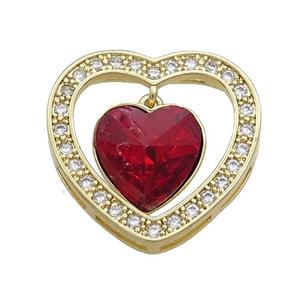 Copper Heart Pendant Pave Crystal Glass Zircon Gold Plated, approx 14mm, 25mm