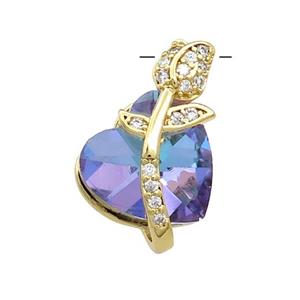 Copper Tulip Flower Pendant Pave Crystal Glass Zircon Gold Plated, approx 14-20mm