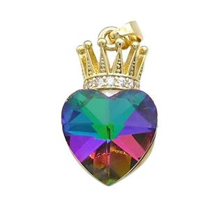 Copper Crown Pendant Pave Crystal Glass Zircon Gold Plated, approx 14-21mm