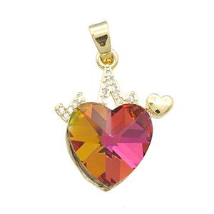 Copper Heartbeat Pendant Pave Crystal Glass Zircon Gold Plated, approx 14mm, 20mm