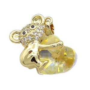 Copper Mouse Pendant Pave Crystal Glass Zircon Gold Plated, approx 14mm, 18-24mm