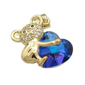 Copper Mouse Pendant Pave Crystal Glass Zircon Gold Plated, approx 14mm, 18-24mm