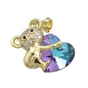 Copper Mouse Pendant Pave Crystal Glass Zircon Gold Plated, approx 14mm, 18-24mm