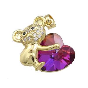 Copper Mouse Pendant Pave Crystal Glass Zircon Gold Plated, approx 14mm, 18-24mm