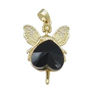 Copper Fairy Pendant Pave Crystal Glass Zircon Gold Plated, approx 14mm, 20-30mm