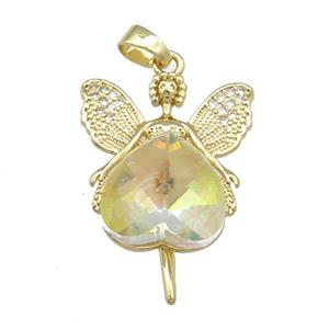 Copper Fairy Pendant Pave Crystal Glass Zircon Gold Plated, approx 14mm, 20-30mm