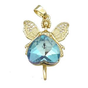 Copper Fairy Pendant Pave Crystal Glass Zircon Gold Plated, approx 14mm, 20-30mm