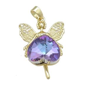 Copper Fairy Pendant Pave Crystal Glass Zircon Gold Plated, approx 14mm, 20-30mm