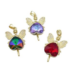 Copper Fairy Pendant Pave Crystal Glass Zircon Gold Plated, approx 14mm, 20-30mm