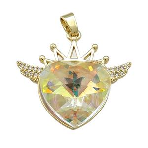 Copper Crown Pendant Pave Crystal Glass Zircon Wings Gold Plated, approx 18mm, 25-30mm