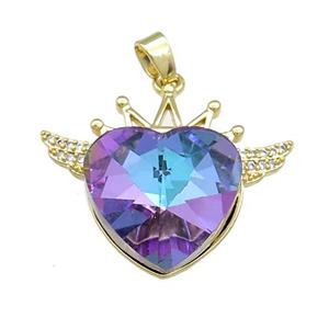 Copper Crown Pendant Pave Crystal Glass Zircon Wings Gold Plated, approx 18mm, 25-30mm