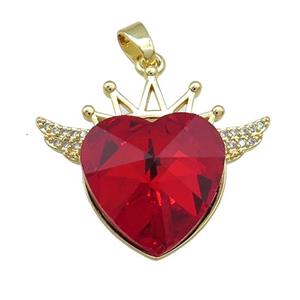 Copper Crown Pendant Pave Crystal Glass Zircon Wings Gold Plated, approx 18mm, 25-30mm