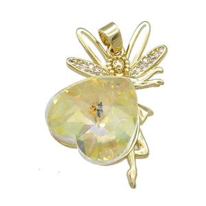 Copper Fairy Pendant Pave Crystal Glass Zircon Gold Plated, approx 18mm, 25-35mm