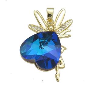 Copper Fairy Pendant Pave Crystal Glass Zircon Gold Plated, approx 18mm, 25-35mm