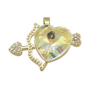 Copper CupidArrow Pendant Pave Crystal Glass Zircon Gold Plated, approx 18mm, 25-35mm