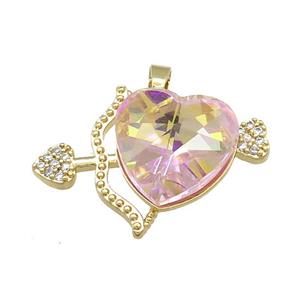 Copper CupidArrow Pendant Pave Crystal Glass Zircon Gold Plated, approx 18mm, 25-35mm