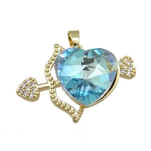 Copper CupidArrow Pendant Pave Crystal Glass Zircon Gold Plated, approx 18mm, 25-35mm