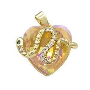 Copper Snake Pendant Pave Crystal Glass Zircon Gold Plated, approx 18mm