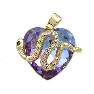 Copper Snake Pendant Pave Crystal Glass Zircon Gold Plated, approx 18mm