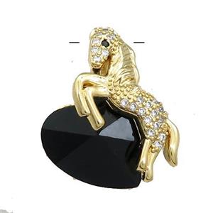 Copper Horse Pendant Pave Crystal Glass Zircon Gold Plated, approx 18mm, 20-28mm