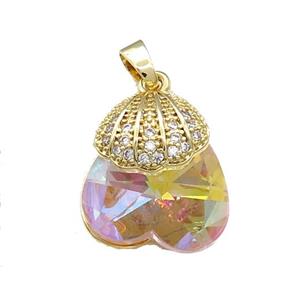 Copper Shlled Pendant Pave Crystal Glass Zircon Gold Plated, approx 18-20mm