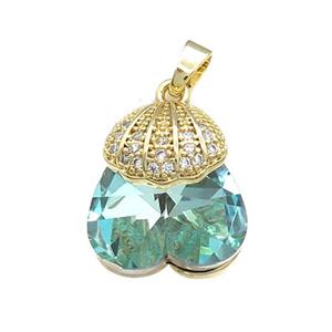 Copper Shlled Pendant Pave Crystal Glass Zircon Gold Plated, approx 18-20mm