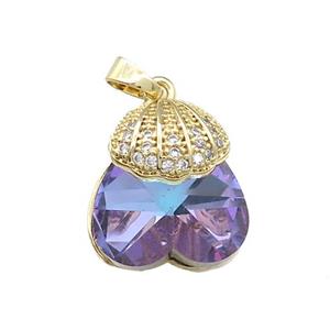 Copper Shlled Pendant Pave Crystal Glass Zircon Gold Plated, approx 18-20mm