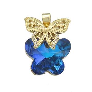 Copper Butterfly Pendant Pave Crystal Glass Zircon Gold Plated, approx 18-25mm