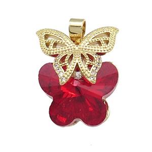 Copper Butterfly Pendant Pave Crystal Glass Zircon Gold Plated, approx 18-25mm