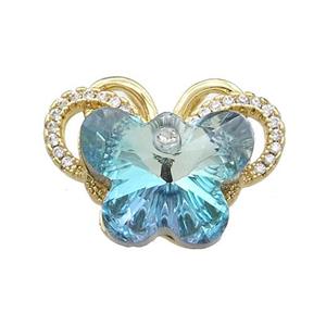 Copper Butterfly Pendant Pave Crystal Glass Zircon 2loops Gold Plated, approx 15-18mm, 18-25mm