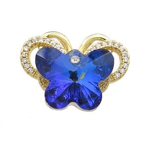 Copper Butterfly Pendant Pave Crystal Glass Zircon 2loops Gold Plated, approx 15-18mm, 18-25mm