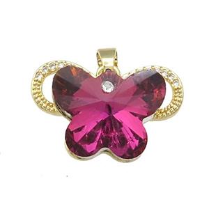 Copper Butterfly Pendant Pave Crystal Glass Zircon Gold Plated, approx 15-18mm, 18-25mm