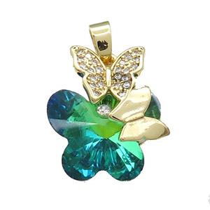 Copper Butterfly Pendant Pave Crystal Glass Zircon Gold Plated, approx 18-22mm
