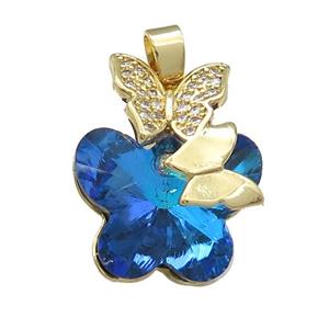 Copper Butterfly Pendant Pave Crystal Glass Zircon Gold Plated, approx 18-22mm