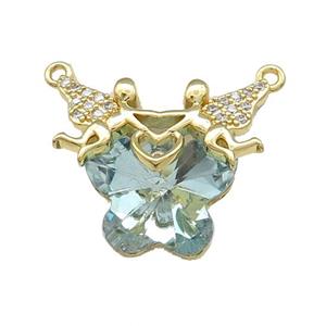 Copper Fairy Pendant Pave Crystal Glass Zircon 2loops Gold Plated, approx 15-18mm, 22-28mm