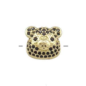 Copper Bear Beads Pave Black Zircon Gold Plated, approx 13-14mm