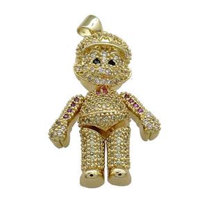 Copper Man Charms Pendant Pave Zircon Gold Plated, approx 20-30mm