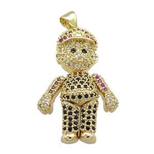 Copper Man Charms Pendant Pave Zircon Gold Plated, approx 20-30mm