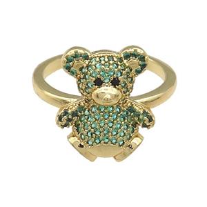 Copper Bear Rings Pave Green Zircon Gold Plated, approx 14-17mm, 18mm dia