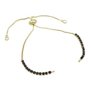 Copper Bracelet Chains Pave Black Zircon Gold Plated, approx 2mm, 1mm, 22cm length