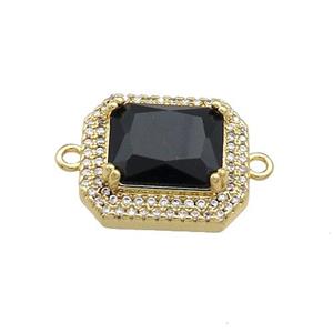 Copper Rectangle Connector Pave Black Crystal Glass Zircon Gold Plated, approx 16-18mm