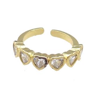 Copper Heart Rings Pave Zircon Gold Plated, approx 5mm, 18mm dia