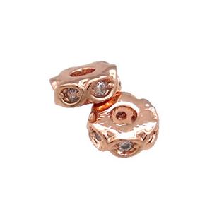 Copper Heishi Beads Pave Zircon Rose Gold, approx 8mm