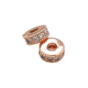 Copper Heishi Beads Pave Zircon Rose Gold, approx 8mm